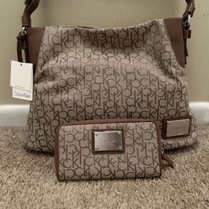 Calvin Klein Tan and Brown Hobo Bag with Wallet